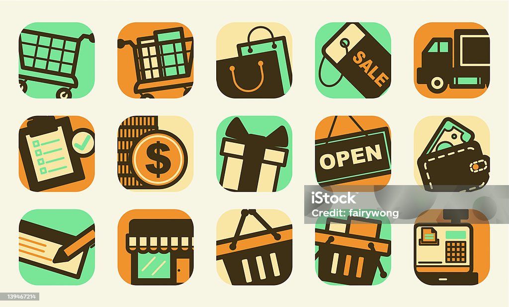 Zakupy ikony - Grafika wektorowa royalty-free (Biznes)