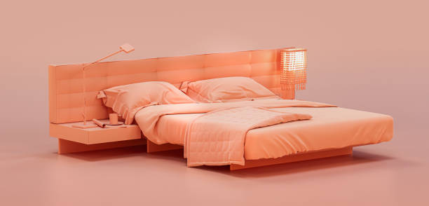 istock Monochrome bedroom with a double bed with side tables flat style single color interior, 3d rendering 1394673208