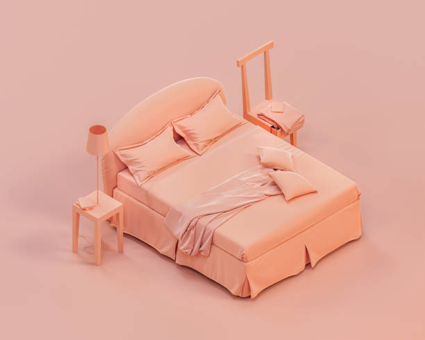 istock Isometric monochrome bedroom with a double bed, with side tables single color interior 3d rendering 1394673271