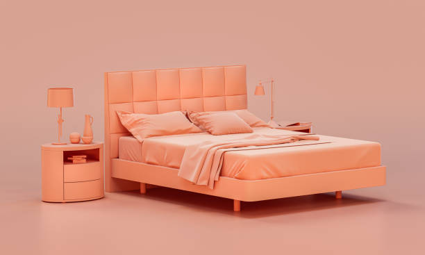 istock Monochrome bedroom with a double bed with side tables flat style single color interior, 3d rendering 1394673345
