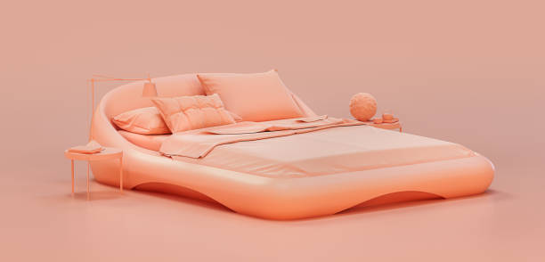 istock Monochrome bedroom with a double bed with side tables flat style single color interior, 3d rendering 1394673400