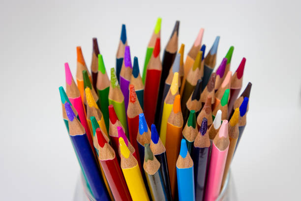 istock Set of new colored pencils against a white background 1394674856