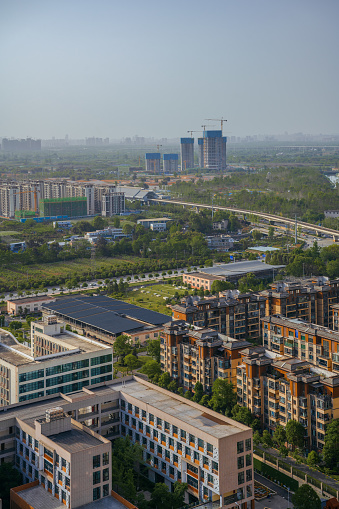 Chengdu financial city and urban overpass on sunny days