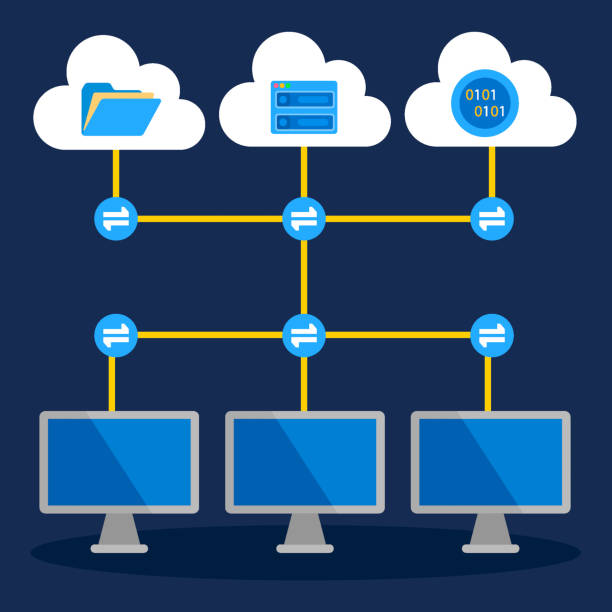 computer server data synchronize cloud storage, flat design icon drawing computer server data synchronize cloud storage, flat design icon drawing, vector illustration synchronize stock illustrations
