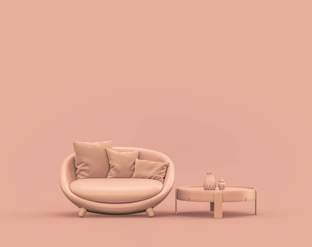 istock Single armchair and coffee table in monochrome orange color interior room with empty wall 3d Rendering 1394676020