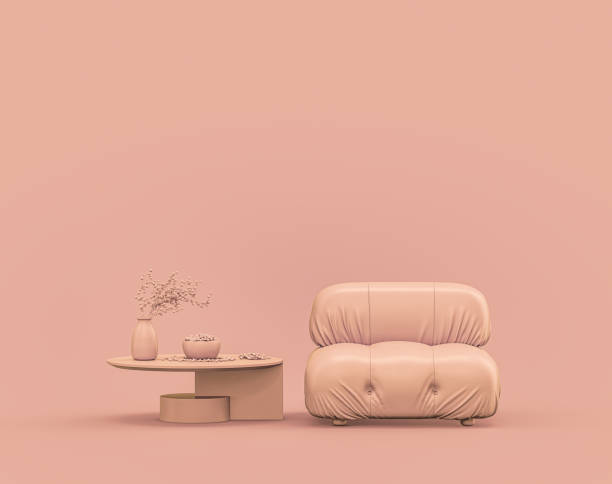 istock Single armchair and coffee table in monochrome orange color interior room with empty wall 3d Rendering 1394676565