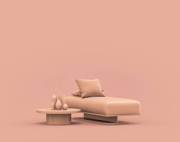 istock Single armchair and coffee table in monochrome orange color interior room with empty wall 3d Rendering 1394677085