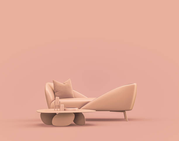 istock Single armchair and coffee table in monochrome orange color interior room with empty wall 3d Rendering 1394677101