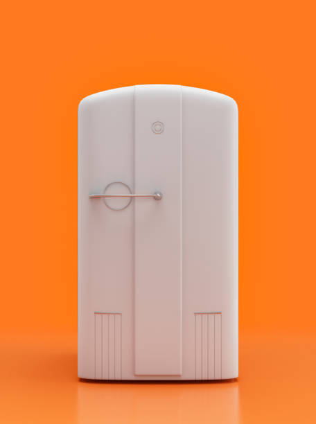 istock Vintage refrigerator, retro kitchen appliance front view, 3d rendering 1394677916