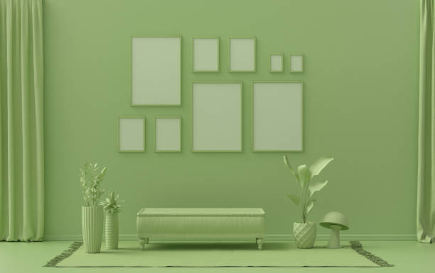 istock flat light green color room, gallery wall template with 9 frames 1394679065