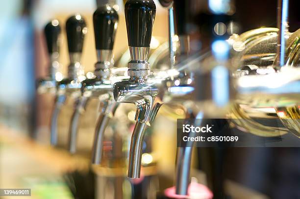 Close Up Of Shining Beer Taps On A Bar Stock Photo - Download Image Now - Alcohol - Drink, Bar - Drink Establishment, Beer - Alcohol