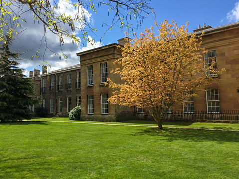 Cambridge, UK- April 23, 2016: The University of Cambridge has the most beautiful campus in the world. Here Downing College.