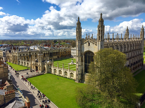 Cambridge, UK- April 23, 2016: The University of Cambridge has the most beautiful campus in the world. Here is the bird-view of King's College.