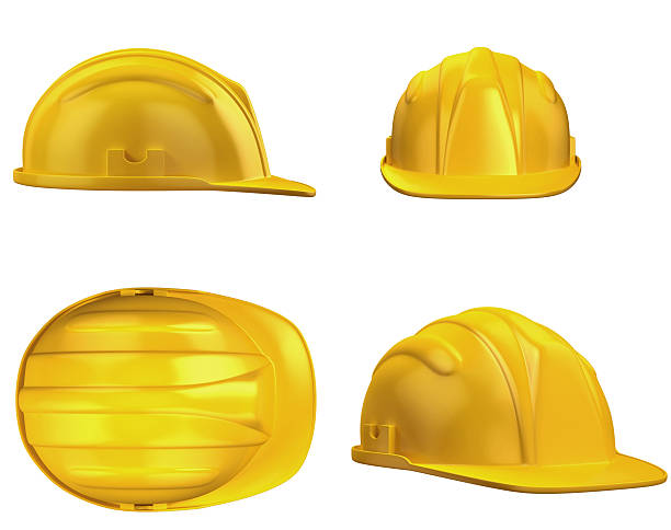 Four different view points of a yellow construction hat  construction helmet hard hat stock pictures, royalty-free photos & images