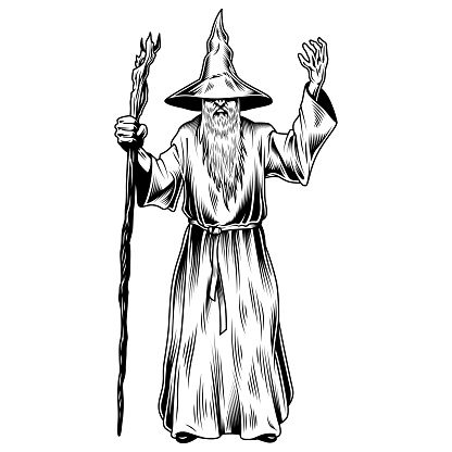 Fantasy wizard isolated on white. Vector illustration