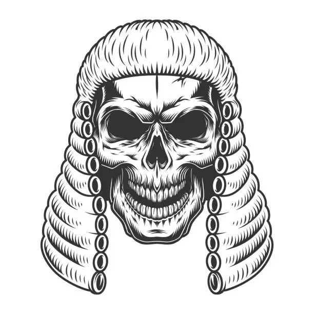 Vector illustration of Skull in the judge wig