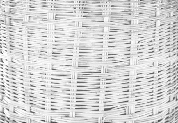 A fragment of woven basket made of willow twigs. Handmade wicker artefact with concentric pattern
