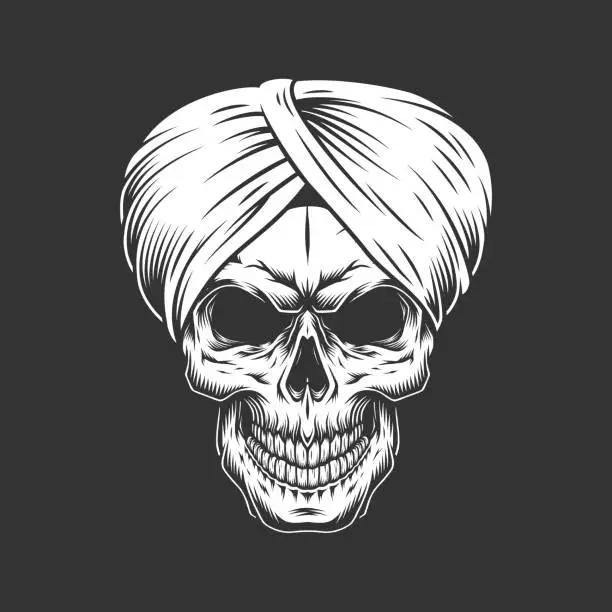 Vector illustration of Vintage skull in indian traditional turban