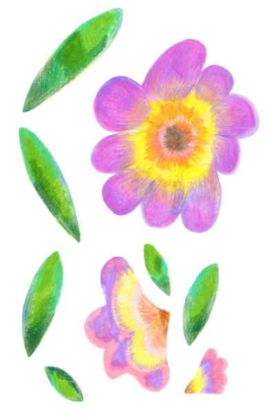 istock Cute flower textile illustrations hand-painted with colored pencils and crayons 1394707425