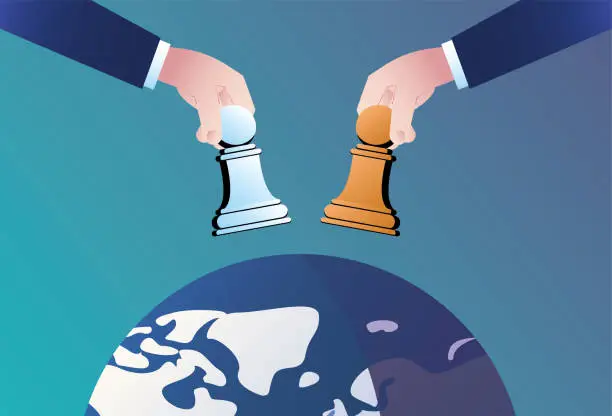 Vector illustration of Playing chess on earth, business competition