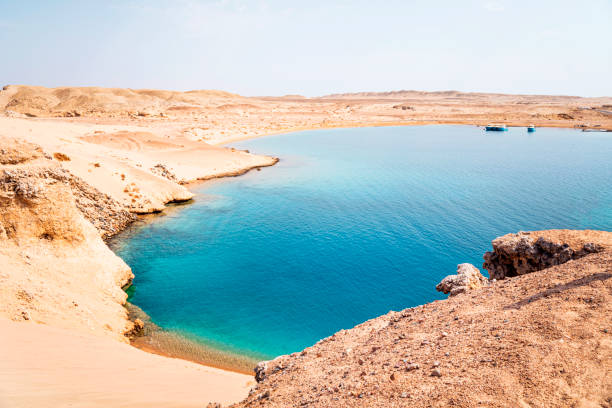 blue sea pool in der wüste. ras mohammed nationalpark. ägypten. - sueskanal stock-fotos und bilder