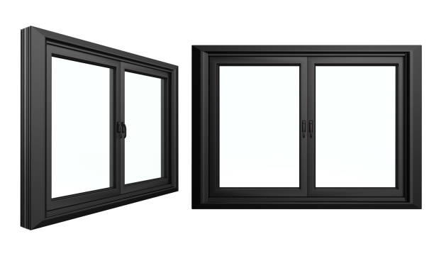 cadre de profil de fenêtre upvc noir isolé - architectural parts photos et images de collection