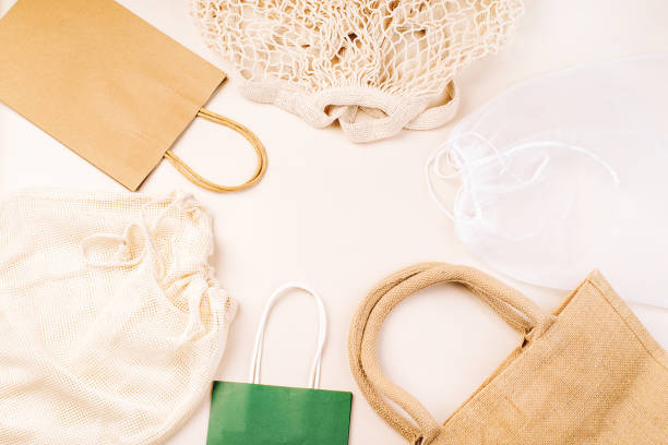 istock Eco Bags.Zero waste minimal composition with tring and canvas bags for storage.Zero waste, eco friendly shopping.Top view,flat lay.A variety of eco bags on a background . Sustainable lifestyle. 1394711305