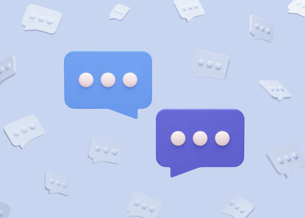 Message speech bubble icons. Concept of social media messages. Chatbot notification. Banner template. 3D Rendering stock photo