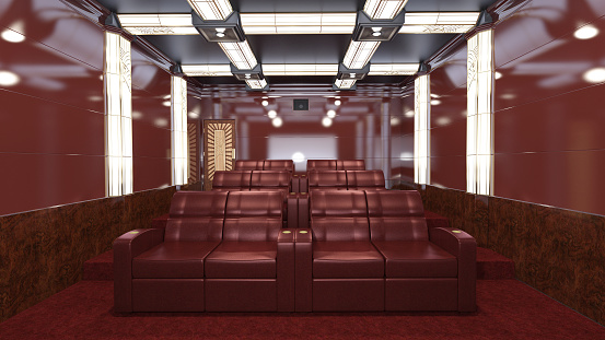 Interior of a private cinema in art deco style