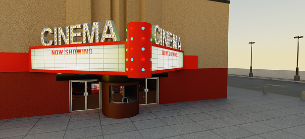 Digital render of a cinema entrance