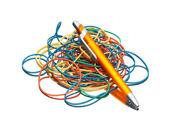 pen on rubber bands stock photo