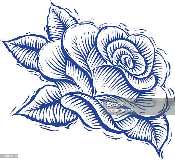Rose Xilogravura - Arte vetorial de stock e mais imagens de Rosa - Flor - Rosa - Flor, Xilogravura, Gravação