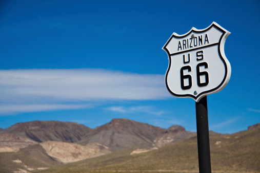 Road sign of historic Road 66, Arizona