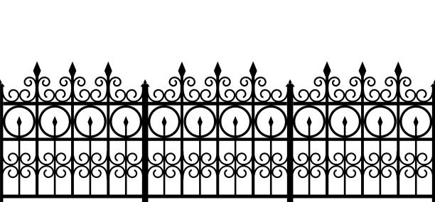 Silhouette of a fence. Seamless horizontal vector pattern on white background.