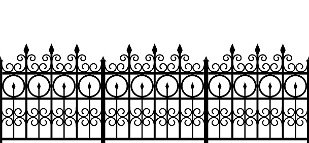 Silhouette of a fence. Seamless horizontal vector pattern on white background.