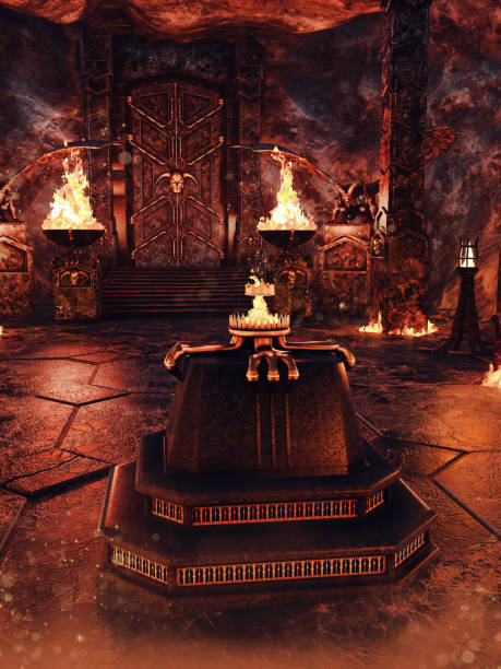 istock Fantasy fire temple with gargoyles 1394729602