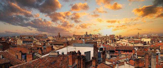 View of Toulouse roofs at sunset, France, Europe.