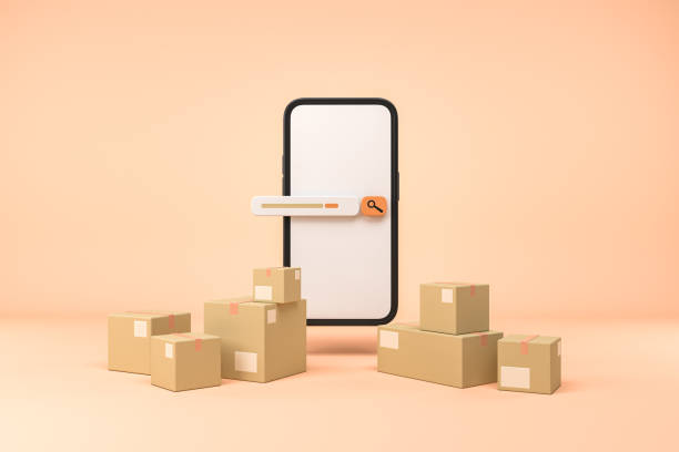 istock Shopping online and mobile app for delivery, search box and mockup screen 1394730730