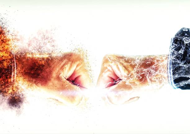 istock 3D illustration of fists colliding with each other 1394732279