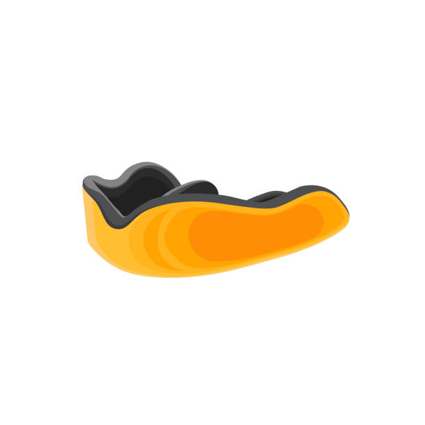 Mouthguard for boxing, bjj, American football vector illustration in flat style. Yellow mouthpiece. Mouthguard for boxing, bjj, American football vector illustration in flat style. Yellow mouthpiece. protective sportswear stock illustrations