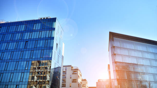 istock Minimalist glass facade, steel framework holding the large transparent panels. 1394732645