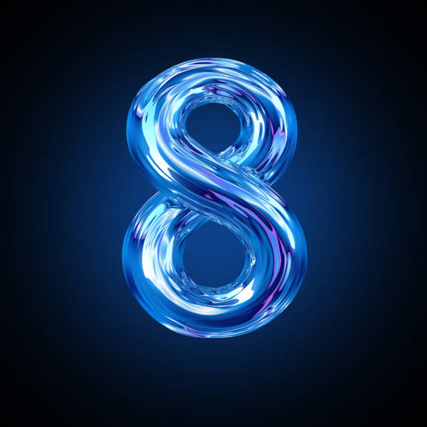 number 8 Number 8. Abstract shape. Infinity symbol. 3d generated image. Black background. silver chrome number 8 stock pictures, royalty-free photos & images