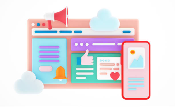 istock Computer screen with web windows, and smartphone with social mediam 3D UI design isolated on white 1394736081