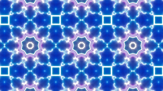 Bright Blue Neon Dazzle Light Kaleidoscope texture effect design illustration background.