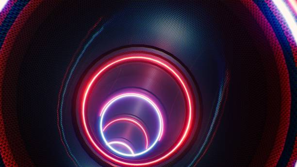 istock Fall into the Red Light Metal Grill VJ Tunnel 3D Rendering 1394737667
