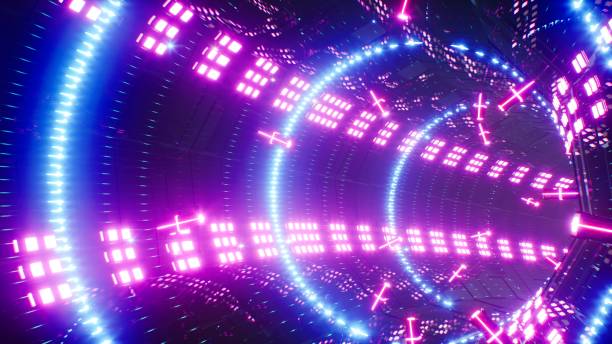 istock Glowing Neon Lighting Equipment Tunnel 3D Rendering 1394737734