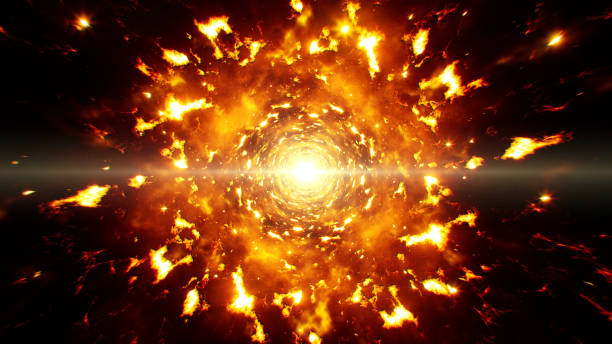 istock Glowing Yellow Flare Light in the Exploding Fire Sparks Energy 1394737750
