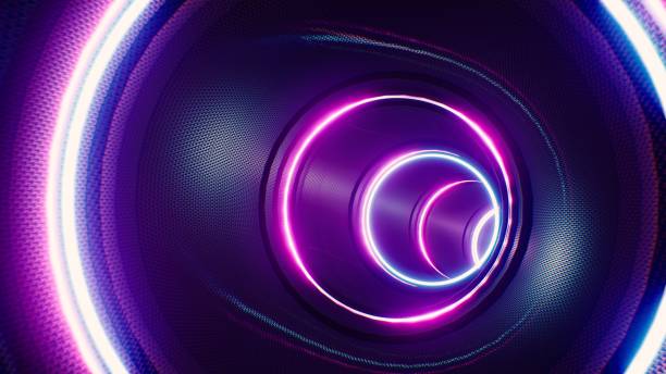 istock Purple Light Metallic Disco VJ Tunnel 3D Rendering 1394738322