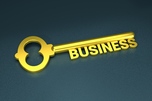 Golden Key and Business. Solution and opportunity concept.