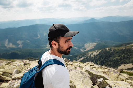 A beard man in mountains